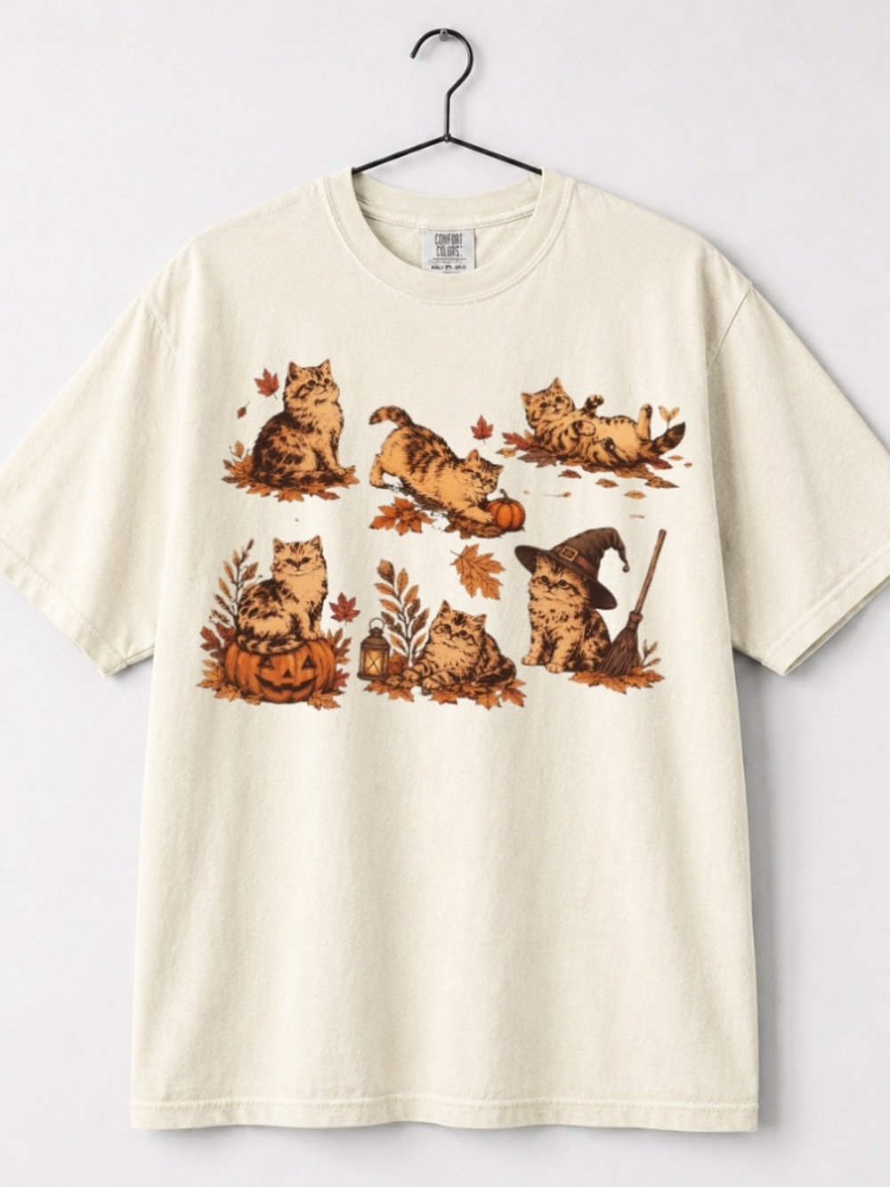 Comfort Colors Autumn Fall Orange Cats Cozy Vintage Graphic Tee - Picture 2 of 3